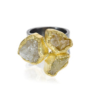Todd Reed ring with raw diamonds (18.70ctw) in 18k yellow gold and sterling silver with patina.